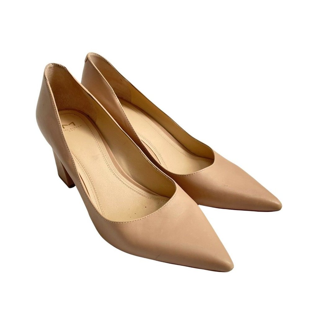 MARC FISHER Women's Pumps Zala Beige Leather Heels Block Heel Pointed Toe SZ 10